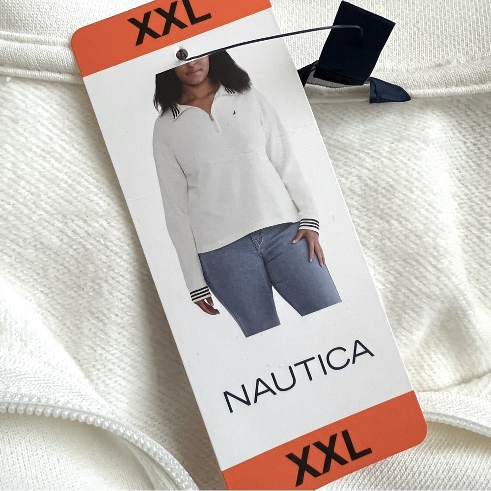 NAUTICA 1/4 Zip Polo Pullover Top Lightweight Sweatshirt White Navy NWT XXL - Picture 6 of 9